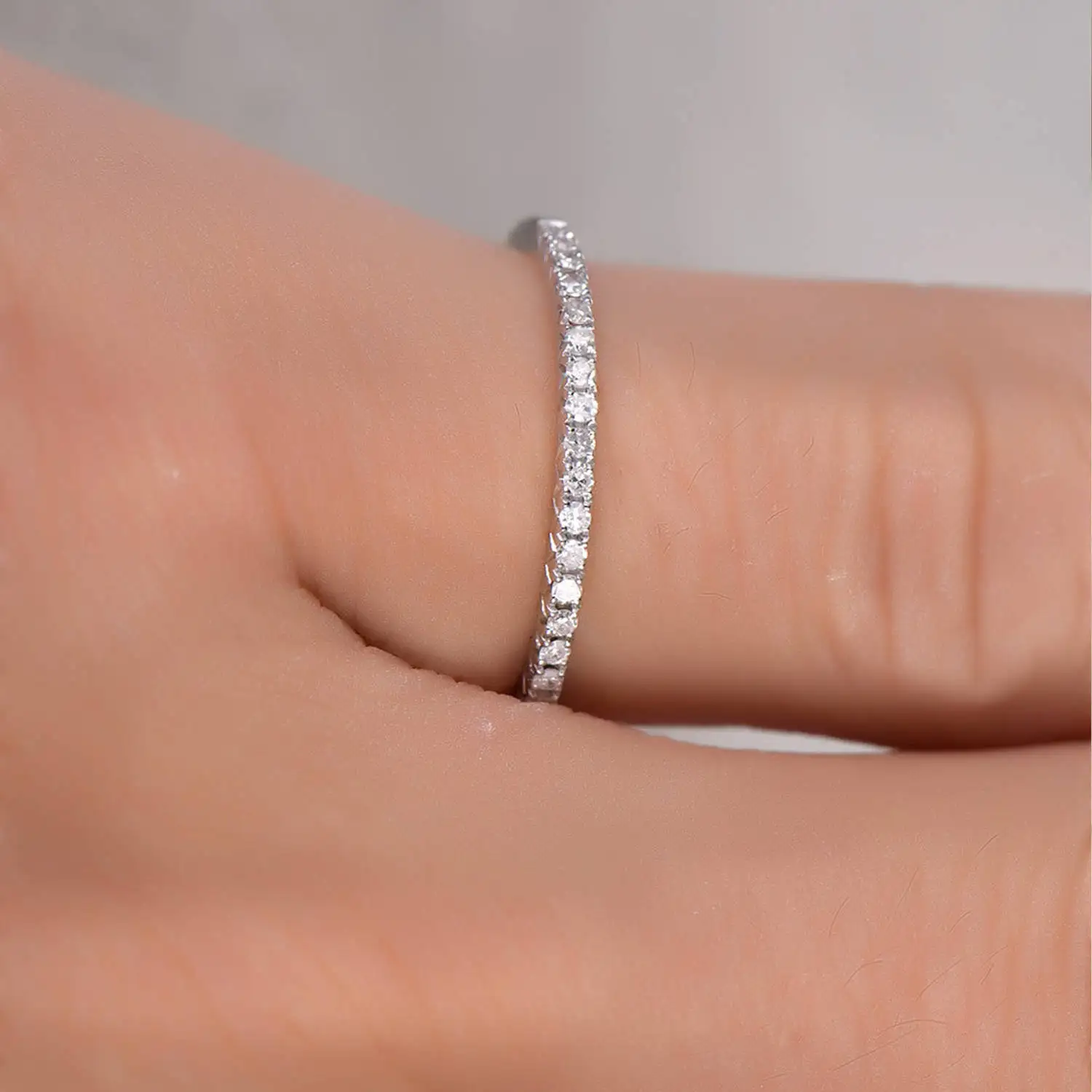 Hot Sale S925 Sterling Silver Couple Rings Rose Gold Plated Single Row Diamond Strip Rings For Women New Popular Style