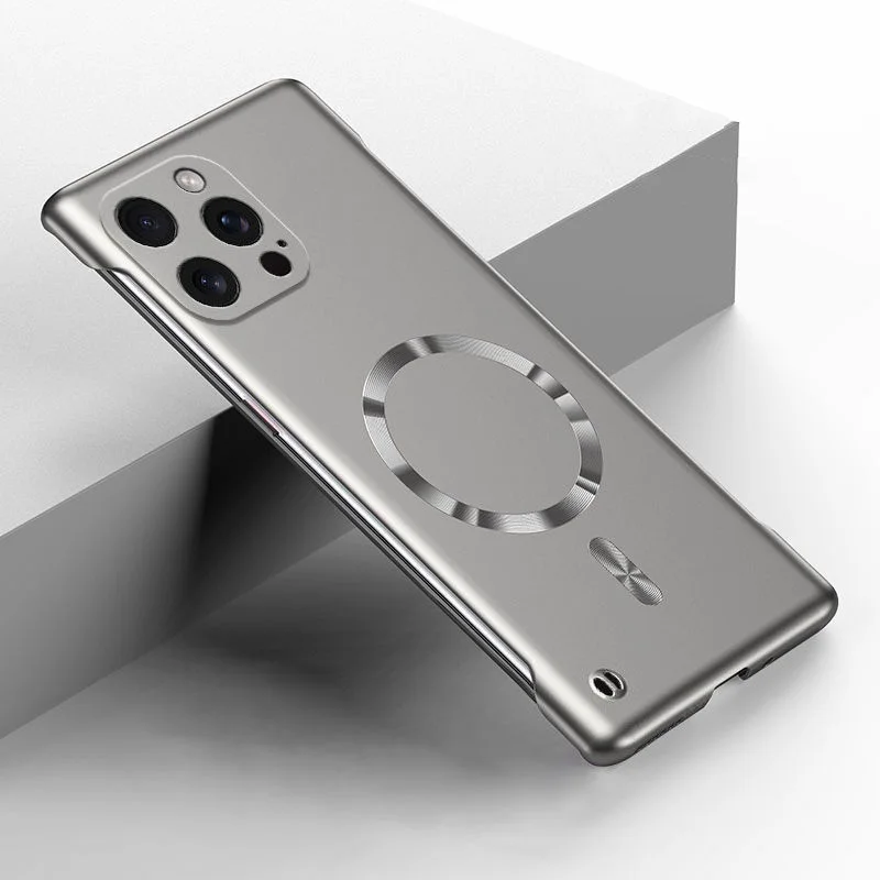 Metaal Schilderen Frameloze Case Voor iPhone 17 Air 16 16E 15 14 13 12 11 Pro Xs Max XR Mini Plus magnetische Draadloos Opladen Cover