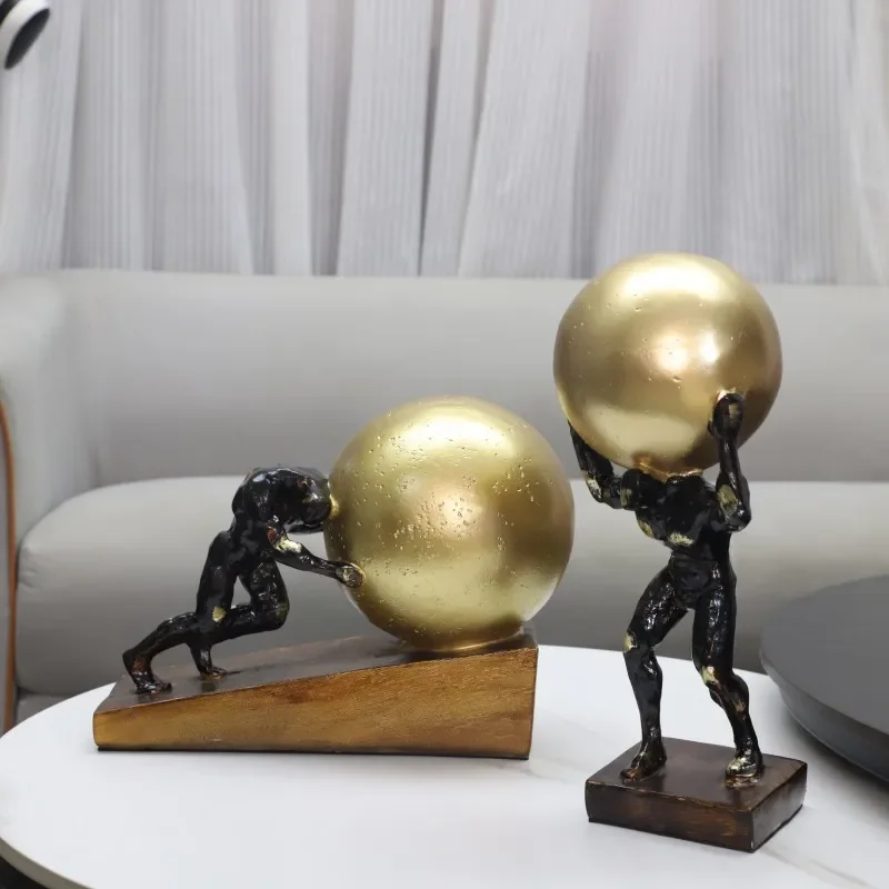 Retro Gold Abstract Artistic Gymnastics Weightlifting Ball, Figure Sculpture, Resin Crafts, Desktop Decorative Ornaments