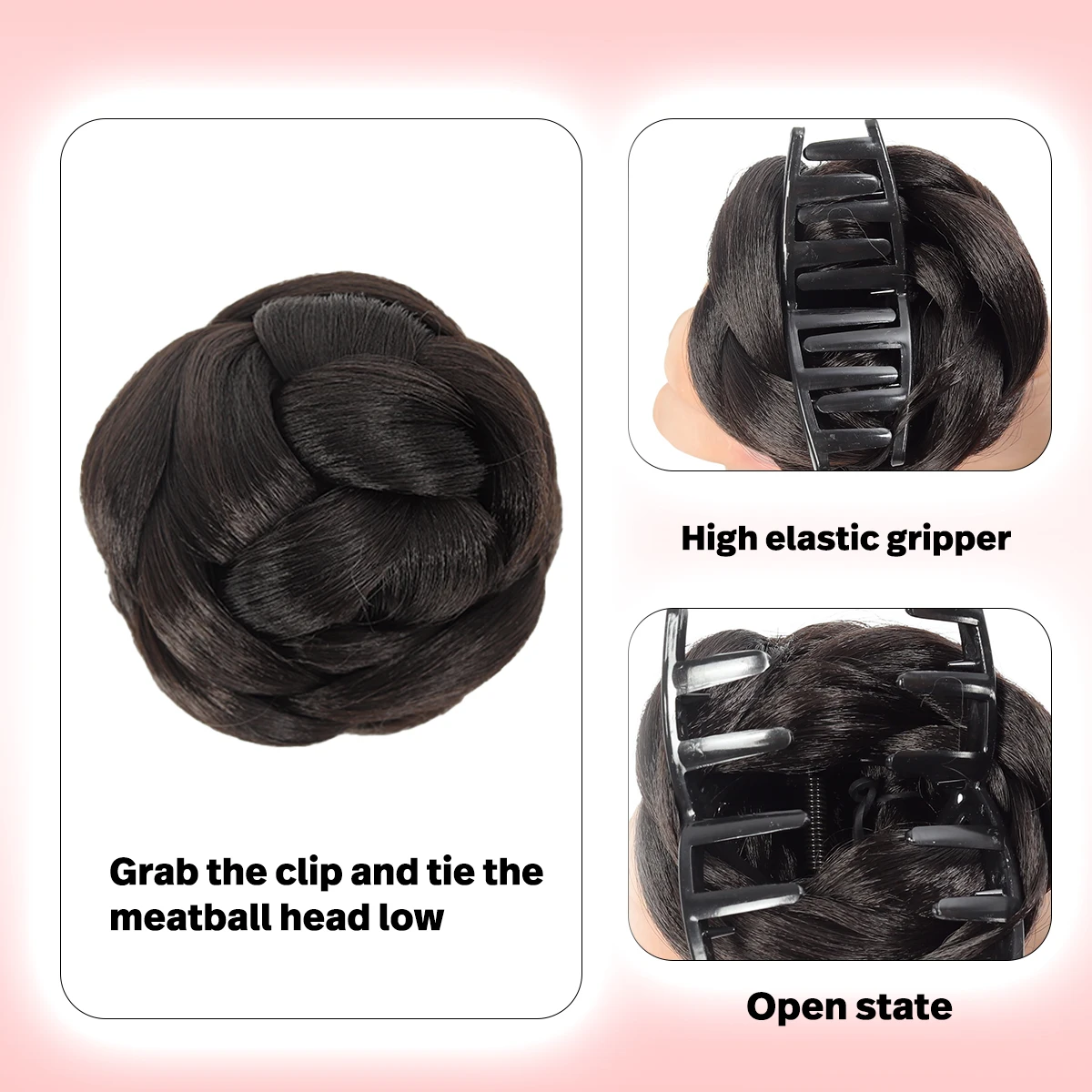 Klip ambil sintetis kuncup rambut malas wig sanggul rambut wanita ikat rendah kepala bola sanggul rambut tahan panas berwarna coklat dan hitam