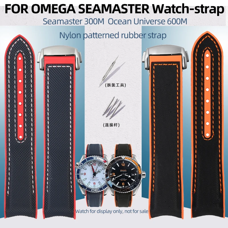 

20mm 21mm 22mm Curved watch Strap For Omega Seamaster 300M Planet Ocean 600M Speedmaster 8900 Nylon pattern Rubber men WatchBand