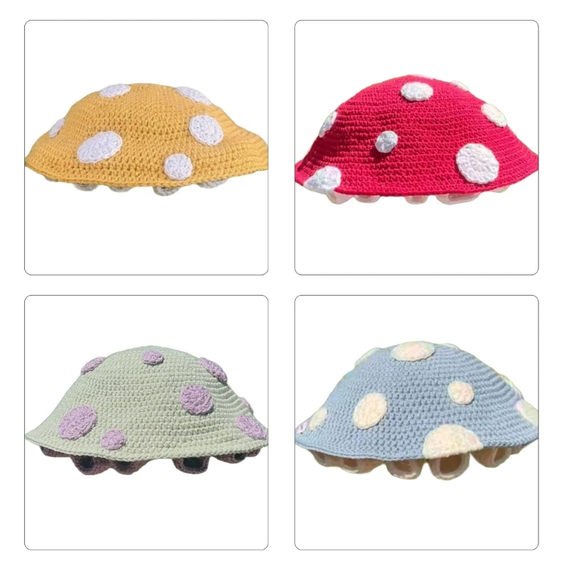 

Spring Fisherman Hat for Teen Weaving Bucket Hat Crochet Mushroom Wide Brims Hat