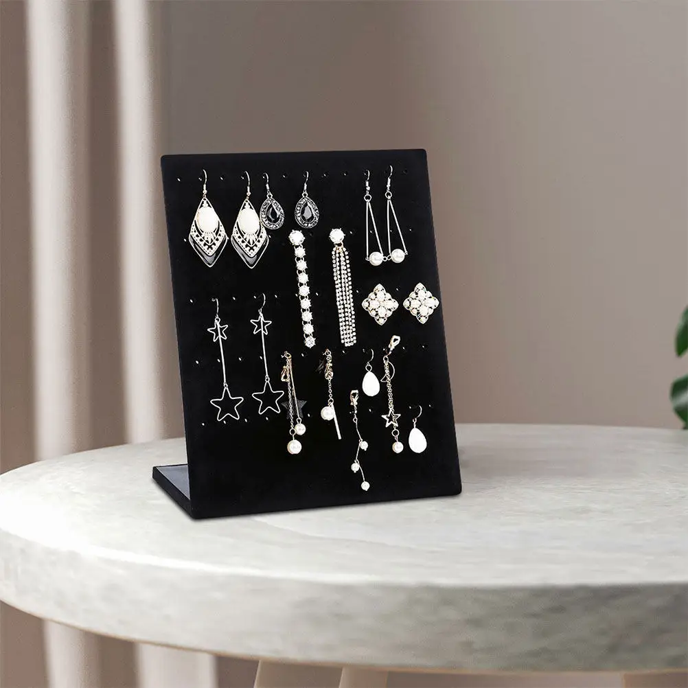 

2Pcs Black Premium Fabric Earring Display Stand Upright Space Saving Jewelry Organizer for Studs Hoops Danglers Retail Home
