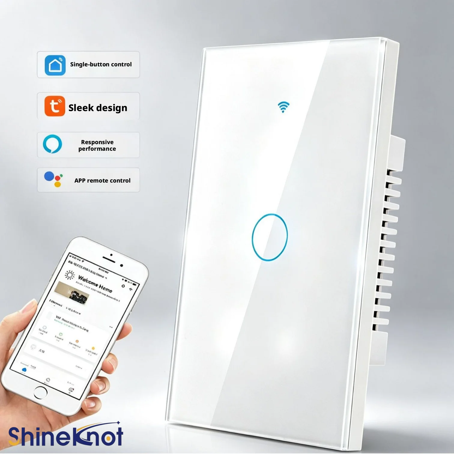 SHINEKNOT Tuya Intelligent Wall Switch 120 Type American Standard Wifi Voice Control Timed Switch Glass Panel