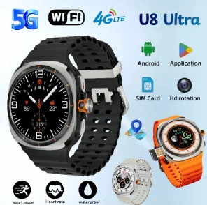 U8 Ultra 5G/4G Android Smartwatch, Rotation Camera, AMOLED Display, GPS WiFi NFC SIM Card Sports Watch