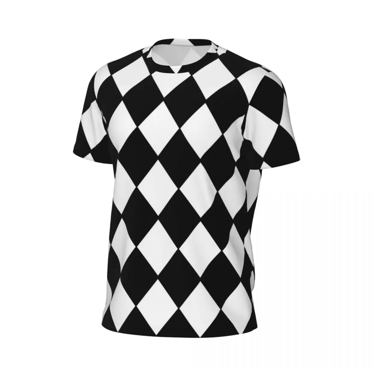 Check Print T Shirt Men Black and White Contrast Streetwear Sports T-Shirts Quick-drying Summer Harajuku Tees Oversize Tops