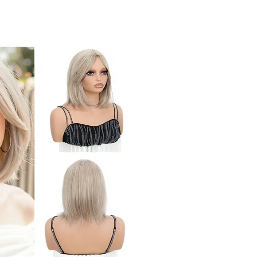 Synthetic Short Bob Wig Middle Parting Heat Resistant Fiber Hairpiece Clavicle Length Natural Look For Women Party Style