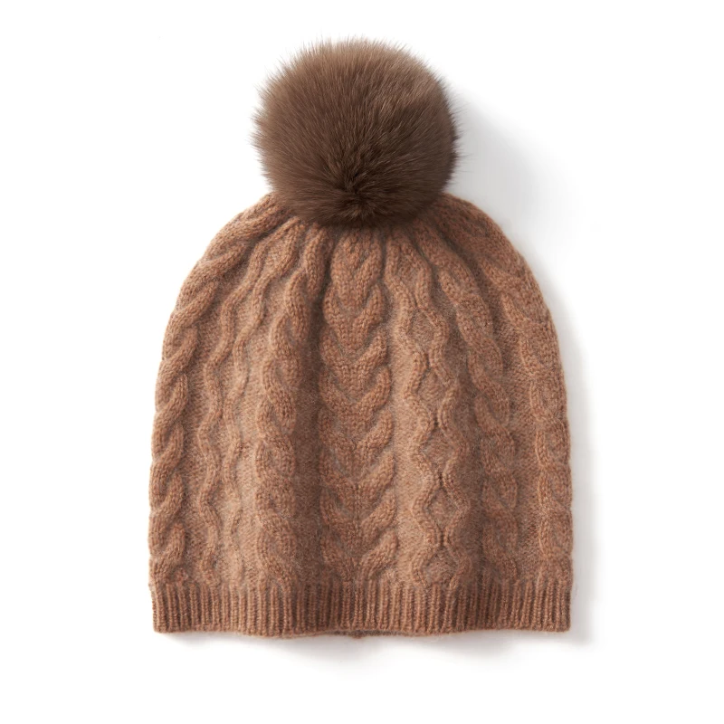 2023 Winter 100% Cashmere Hat for Women Fashion Knit Hat Solid Color Cap Beanies Lady Soft Warm Thick Caps Female Bonnet Hats