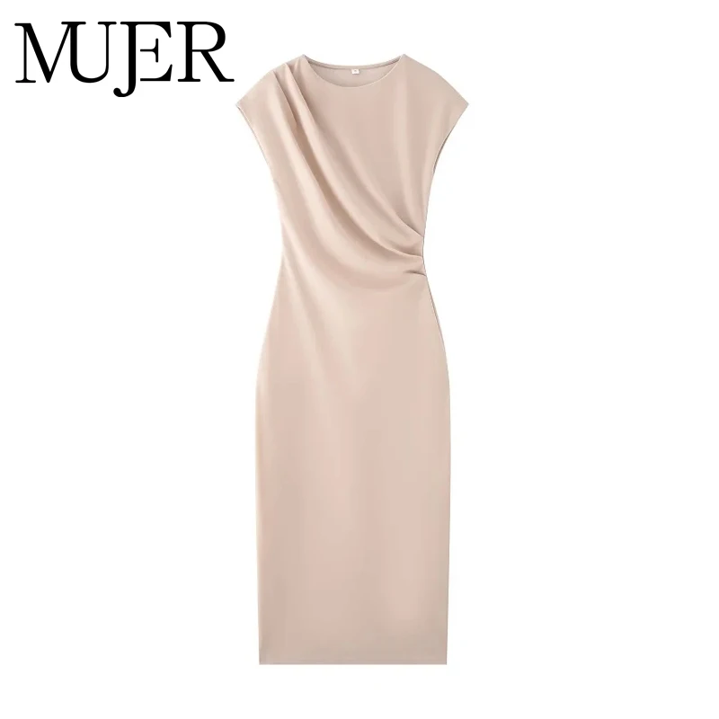 MUJER 2025 Ruched ชุดเดรสสั้นผู้หญิงสีชมพูมินิชุดผู้หญิงฤดูร้อนชุดราตรีชุดสตรี Holiday Beach Dresses