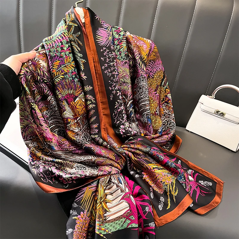 2024 New Luxury Brand Scarf Women Silk Muffler Shawls Wraps Scarves Hijab Bufanda Foulard Female Bandana Beach Stoles 180*90cm