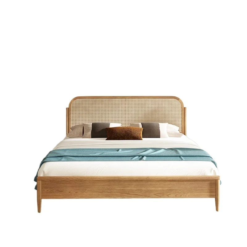 

Solid wood bed rattan bed, ash wood Japanese bed, retro bed, silent wind bed