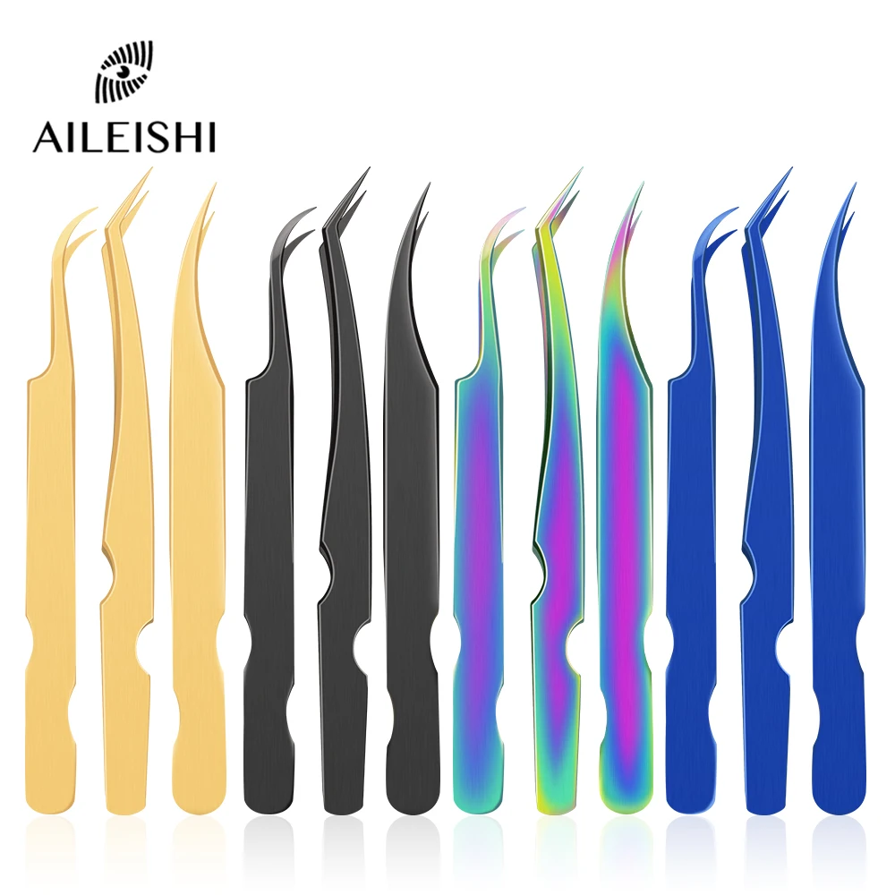 Pinzette per ciglia antistatiche in acciaio inossidabile per estensioni delle ciglia Strumenti per il trucco Accessori per nail art Strumenti per la raccolta di strass