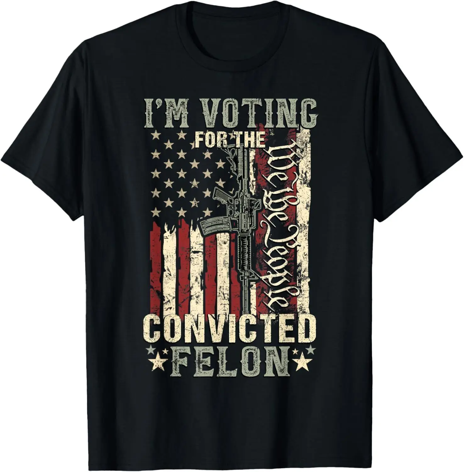 NEW! Trump 2024 I'm Voting Convicted Felon American Flag T-Shirt - MADE IN USA