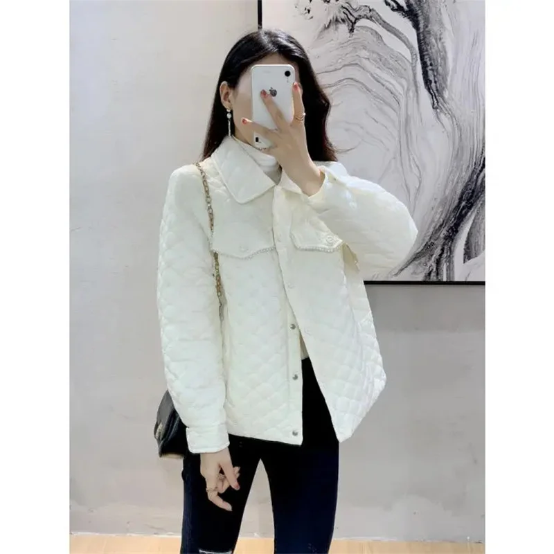 

Autumn Winter Women New Rhombic Small Fragrance Cotton Jacket Is Light And Thin,Female Korean Coat Lapels Cotton-Padded Jacket.