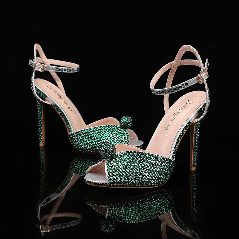 2025New Style Rhinestone Sequined Peep Toe Women Gladiator Sandals Summer Elegant High Heels Crystal Wedding Banquet Bridal Shoe