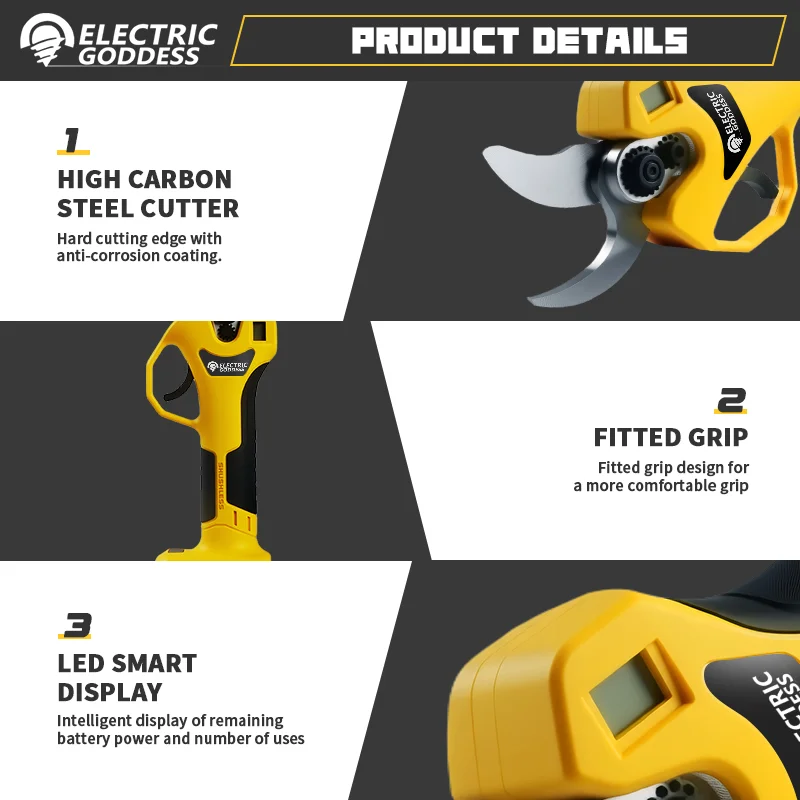 Elektrische Göttin Bürstenlose 50mm Elektrische Schere Schnurlose Obst Baum Bonsai Elektrische Astschere Für Dewalt 20V Batterie-Pin