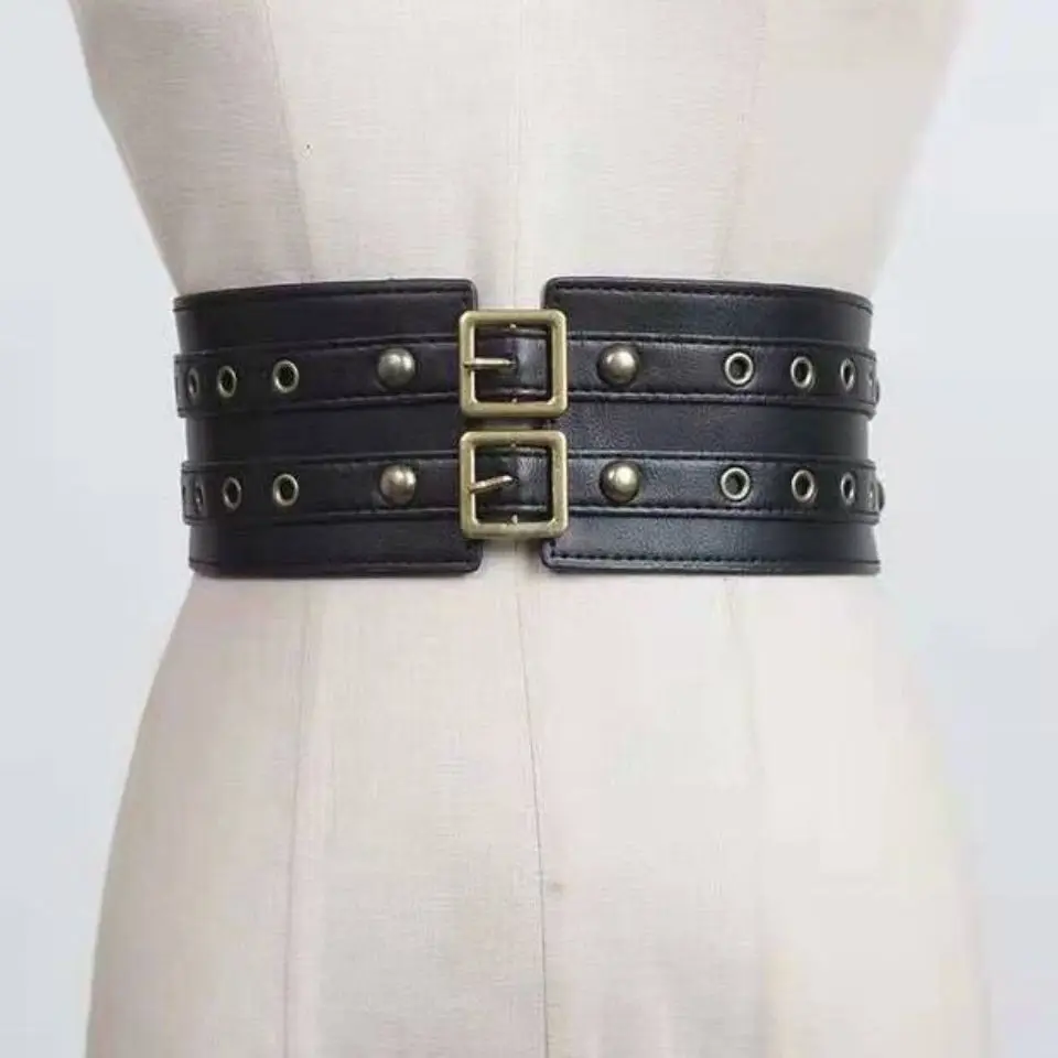 

Двойной ремень в стиле панк — готический пояс с металлическими заклепками, уличный аксессуар с несколькими отверстиями, модный ремень для джинсов и пальто