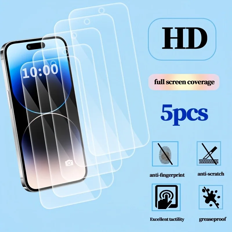 5 Stück Displayschutzfolie kompatibel mit IPhone 15 14 16 Pro Max 14 16 Plus gehärtetes Glas für IPhone 17 Pro XR XS 12 13 11Pro Mini