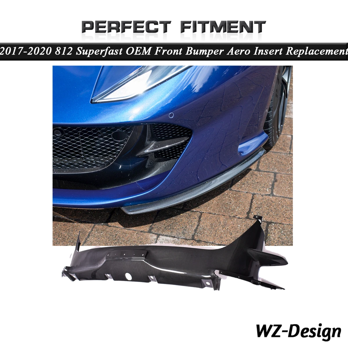 

Dry Carbon Fiber OEM Front Bumper Aero Insert Replacement Plain Carbon Weave Fit For 2017-2020 Ferrari 812 Superfast