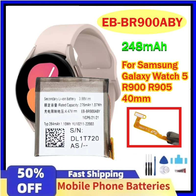 

EB-BR900ABY 3.88V 248mAh Replacement Battery for Samsung Galaxy Watch 5 R900 R905 40mm Smart Watch Batteries+Tools