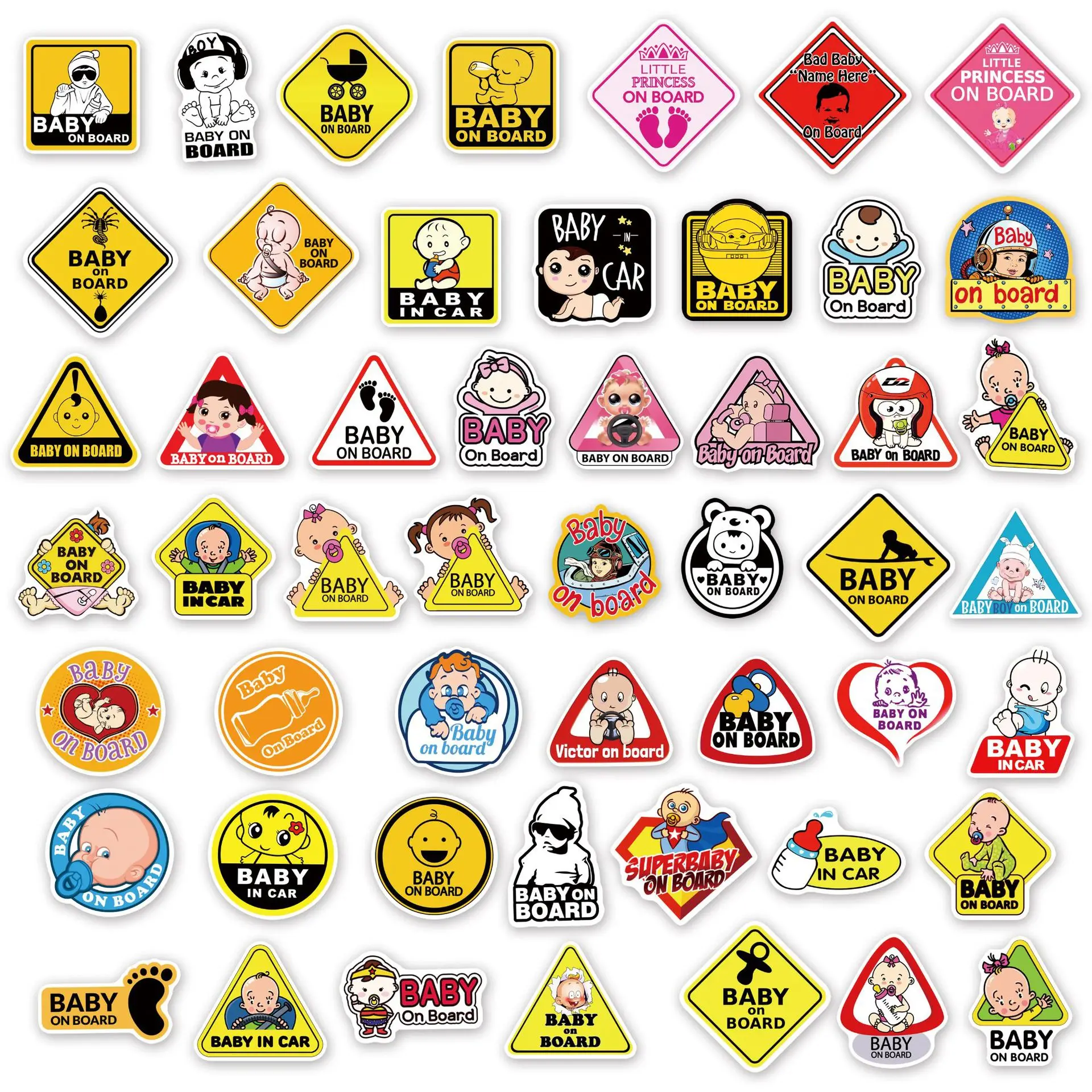 50Pcs Baby on Board Warning Slogan Cute Decoration Graffiti Stickers Car Baby Stroller Anti PVC Sticker