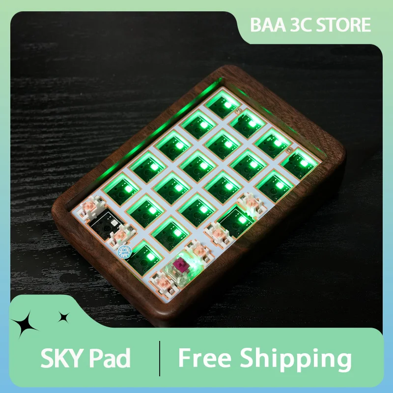 

SKY Pad Комплект механической клавиатуры из орехового дерева, беспроводной трехрежимный Bluetooth 5,0, индивидуальная RGB цифровая клавиатура с горячей заменой, аксессуар 1000 мАч