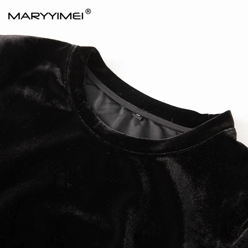 MARYYIMEI Fashion design Women's Straight Dress Long-Sleeved High waist Splicing Pretty Slim Dresses With Belt