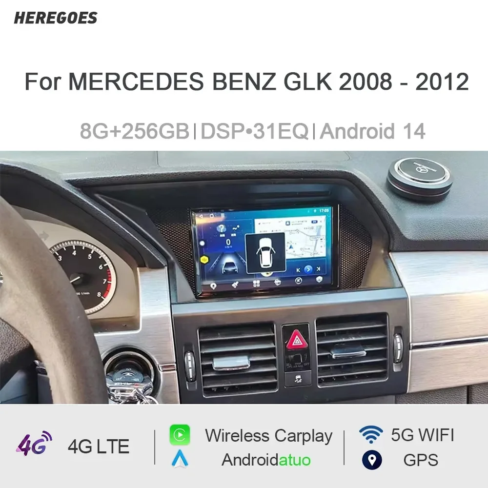 CarPlay 7' DSP Android 15 12GB RAM 256GB ROM Car Player GPS Multimedia Car Radio Autoradio For MERCEDES BENZ GLK 2008 - 2012