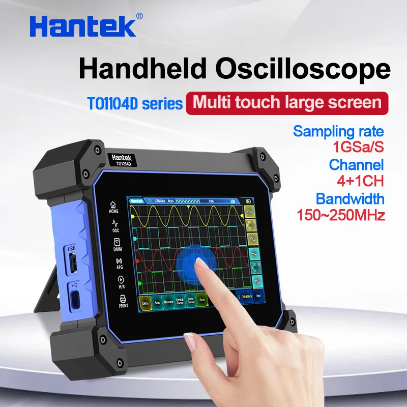 Hantek TO1254D Touch Screen Digital Oscilloscope 4CH Portable Tablet Handheld Signal Generator 250MHz Bandwidth + Multimeter