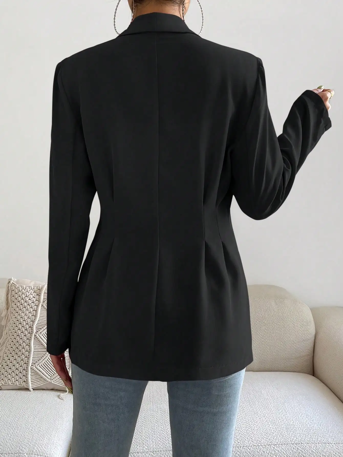 Womens Solid Color Classic Blazer Long Sleeve Single Button Slim Fit Office Work Jacket Autumn Spring Formal Outerwear