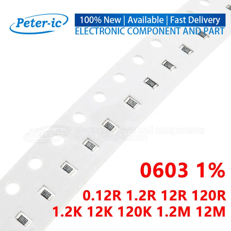 (100 buah) 0603 SMD Resistor 1% 0R ~ 10M 1/10W 0.1 0.22 10 100 150 220 Ohm 1K 330 K 10K 2.2K 0.1R 1R 10R 100R 150R 220R 1M Chip