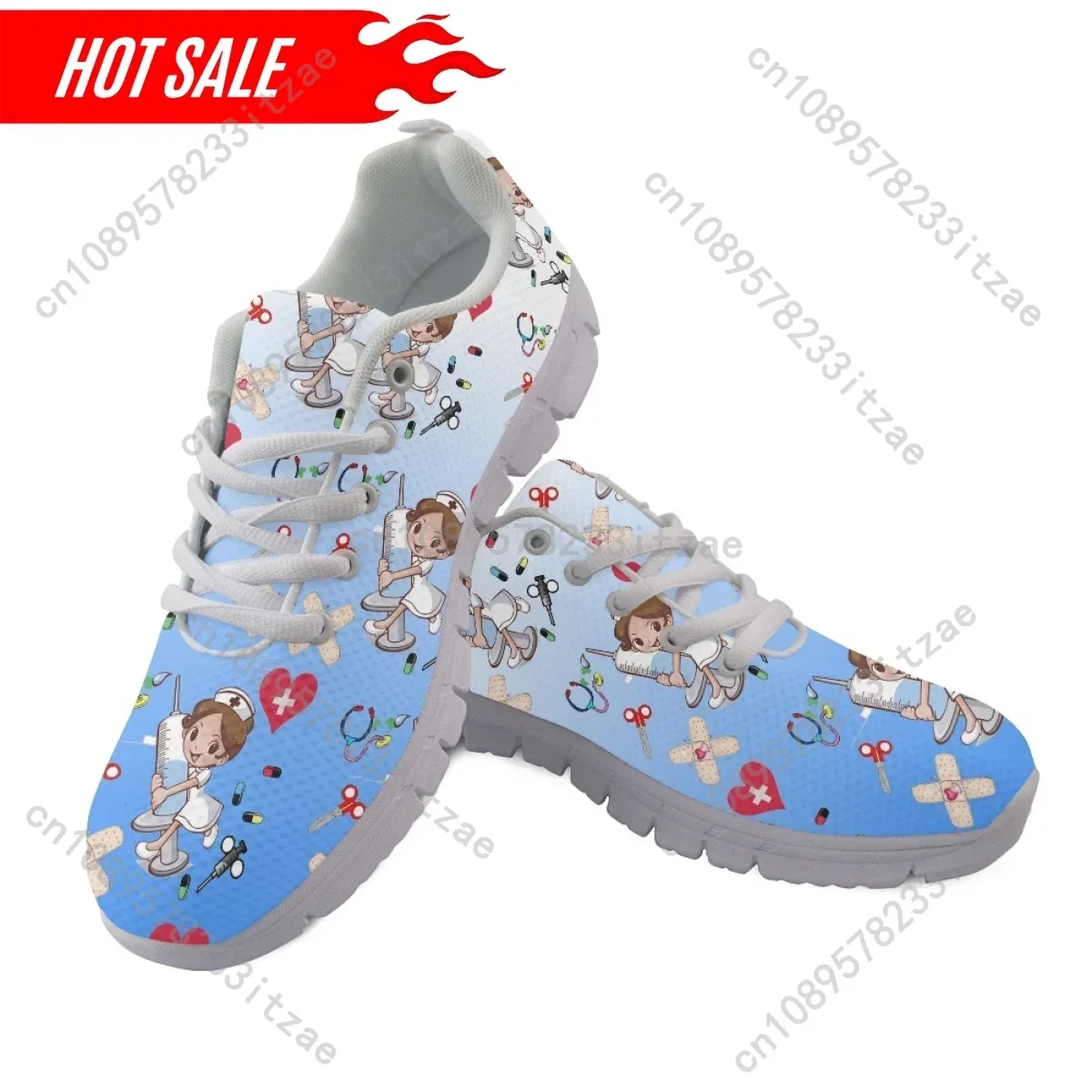 Brand Design Nursing Shoes for Women Cartoon Nurse Doctor Pattern Lace Up Outdoor Walk Sneaker Ladies Hospital Work