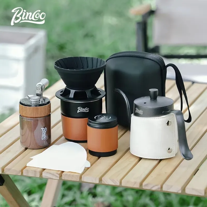 Bincoo Outdoor camping coffee equipment will hand in hand to make coffee set hand grinding coffee machine full set