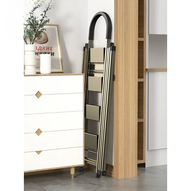 Household Floor Retractable Clothes Hanger Indoor Folding Aluminum Alloy Ladder Thickened Coat Rack Simple Home Furniture Gold