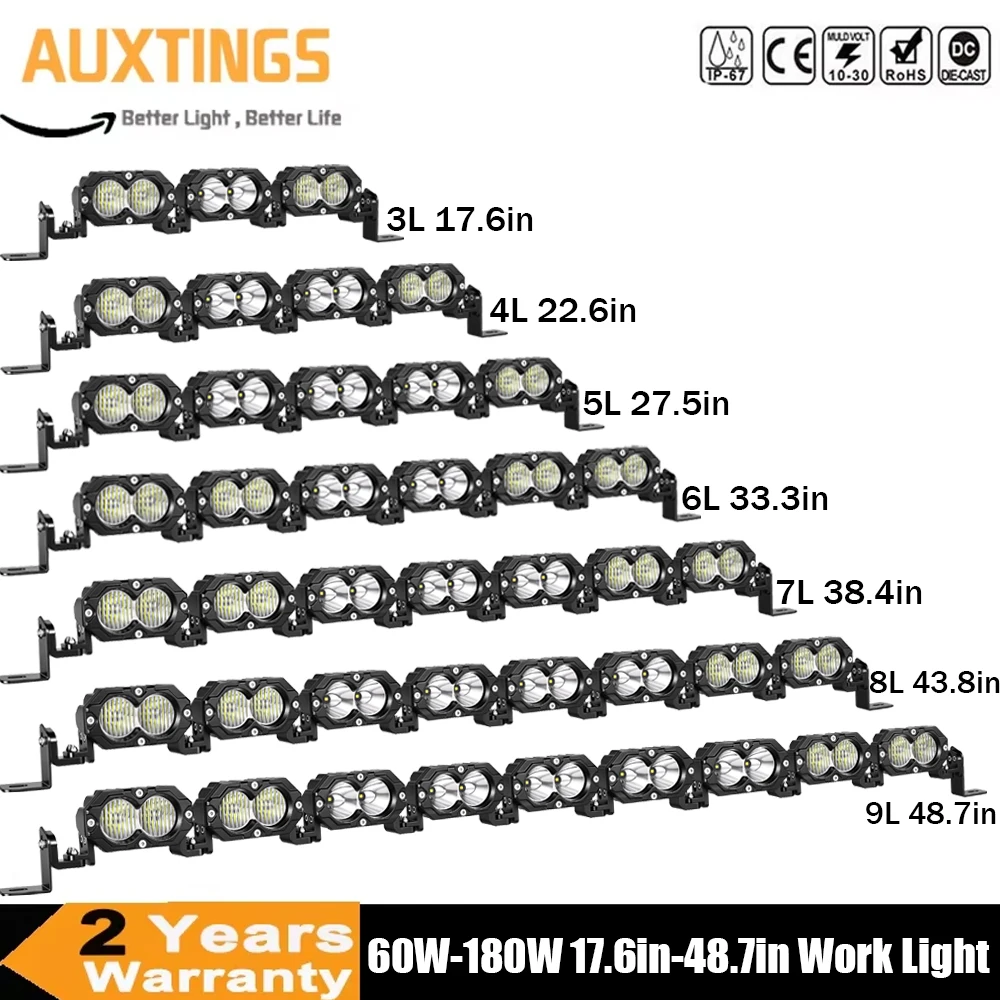 17.6''-48.7'' inch 60-180W LED Pod Light Spot Flood Beam Work Lights,5500K Car Off-Road Driving Lamp for SUV,ATV,UTV,Truck