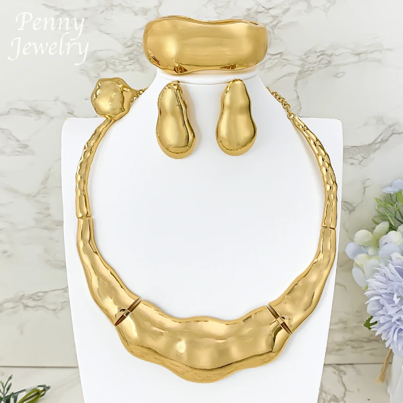 

Глянцевое классическое колье Дубай 18-каратного позолоченного комплекта ювелирных изделий, ожерелье, серьги-капли, браслет, кольцо, африканские свадебные подарки для свадебной вечеринки