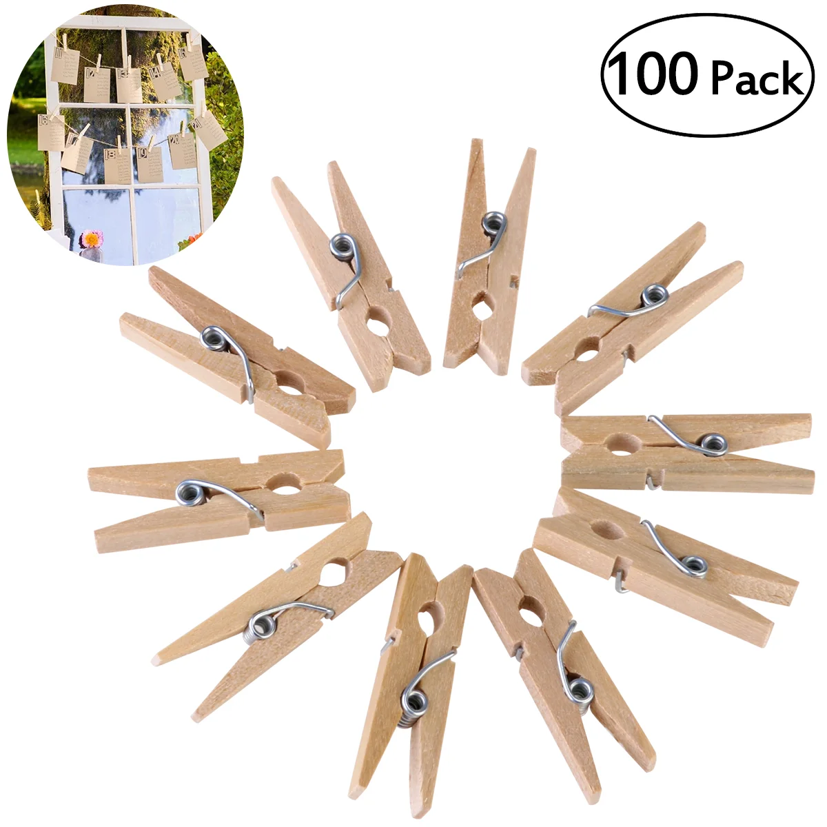 

ULTNICE 100pcs Mini Natural Wooden Clothe Photo Paper Peg Clothespin Craft Clips 3cm Wooden Clothespin