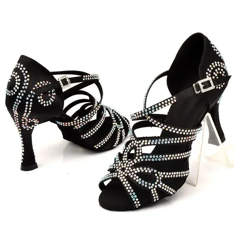 Black Diamond Latin Dance Shoes Female Adult High Heel Sandals Samba Hall Party Social salsa Dance Shoes for women 스니커즈