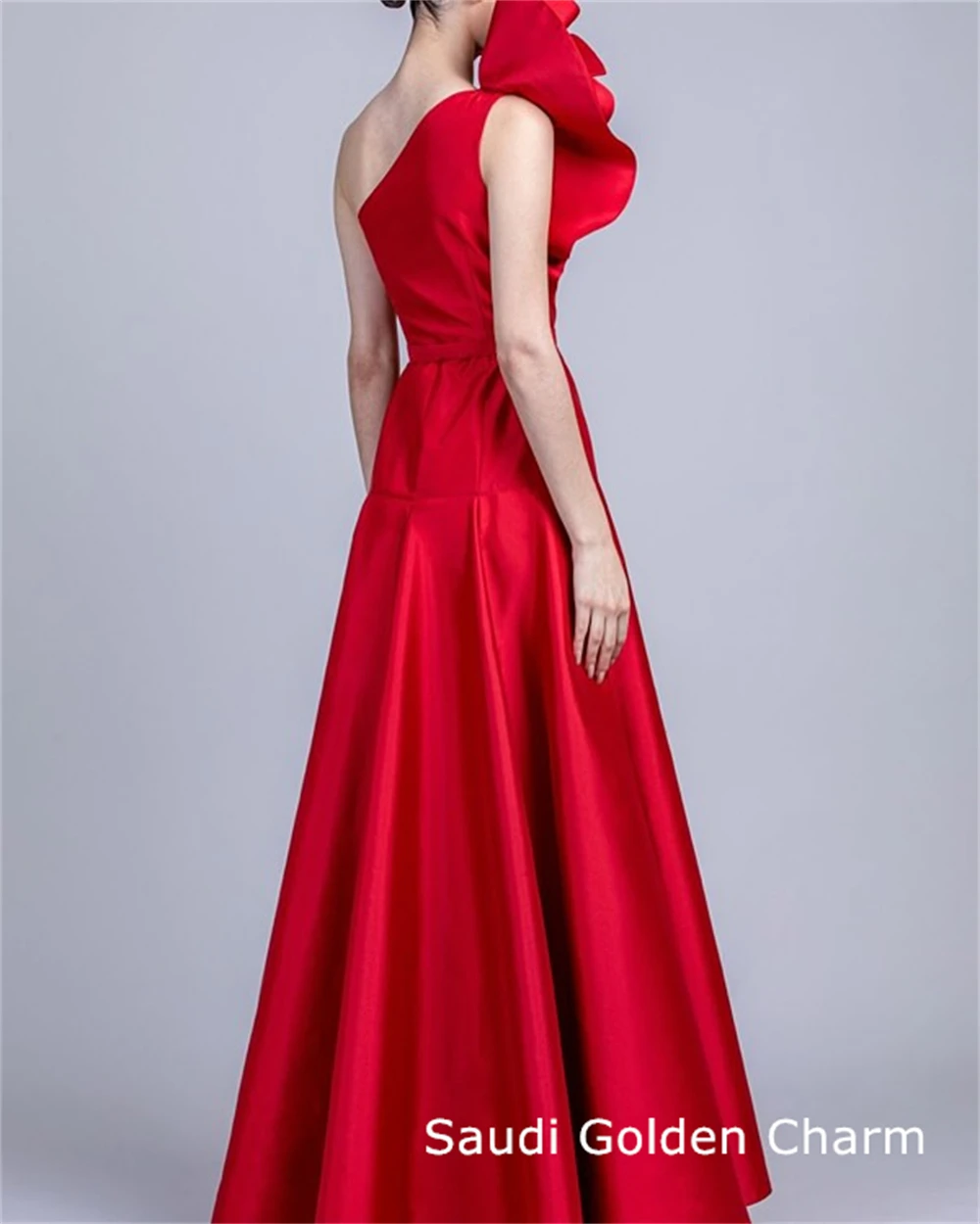 customizedCustomized Exquisite Red Satin Evening Dress Temperament One Shoulder Sleeveless Party Dress Fashion Floor Length Cele