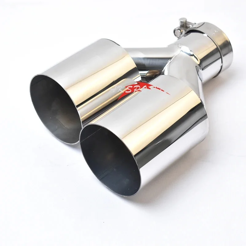 High Quality Single Layer Dual Exhaust Pipe Universal Left Or Right Side Double Shiny Stainless Steel Car Muffler Tip