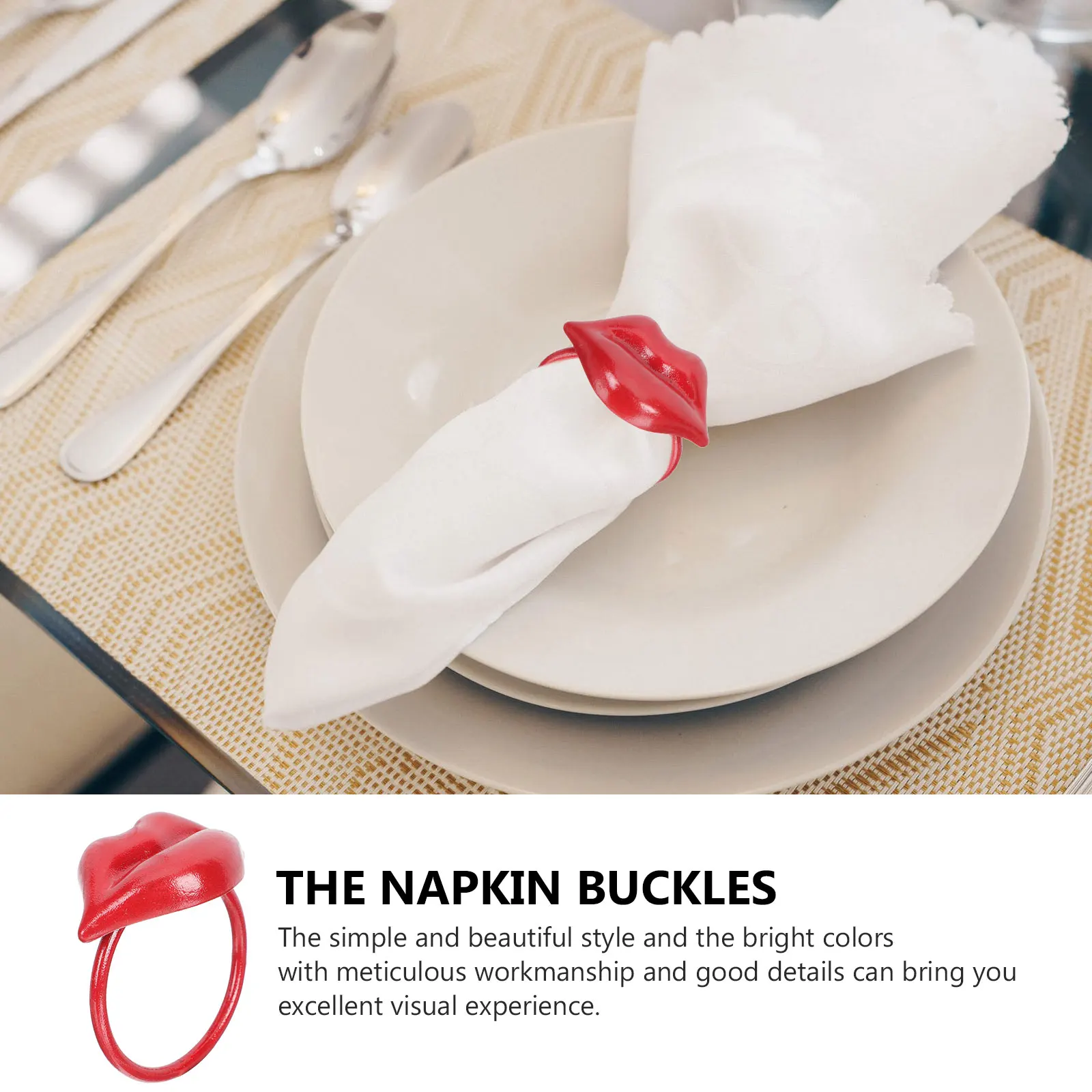 

2Pcs Exquisite Red Lip Napkin Rings Festive Dining Table Decorations Attractive Home Restaurant Napkin Holders