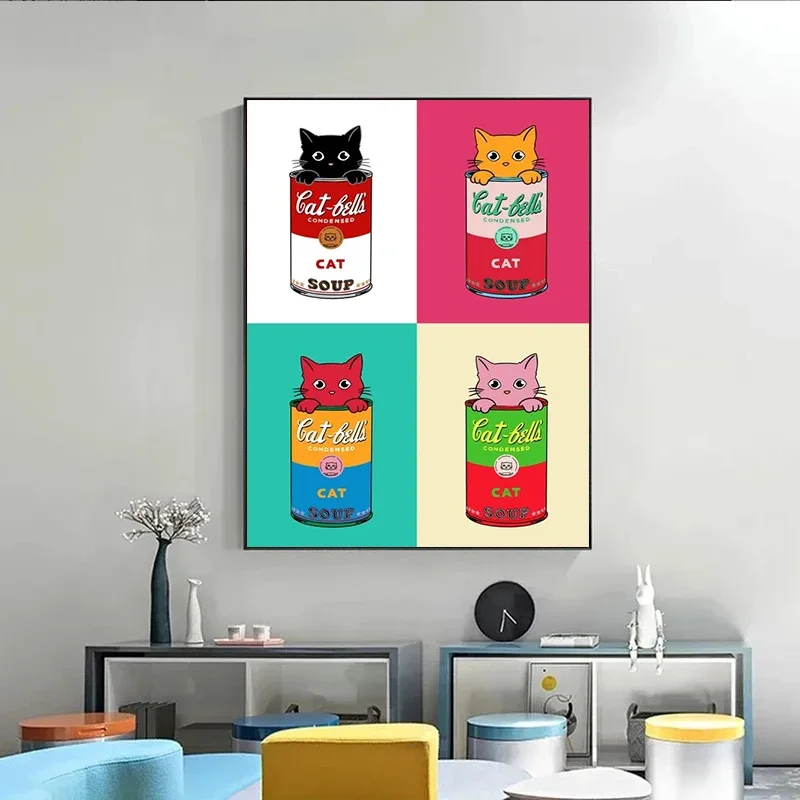 Cats Pop Art Cactus Soup Can Pop Art Graffiti Canvas Posters Colorful Campbells Soup Graffiti Pictures Mural Home Decor Painting