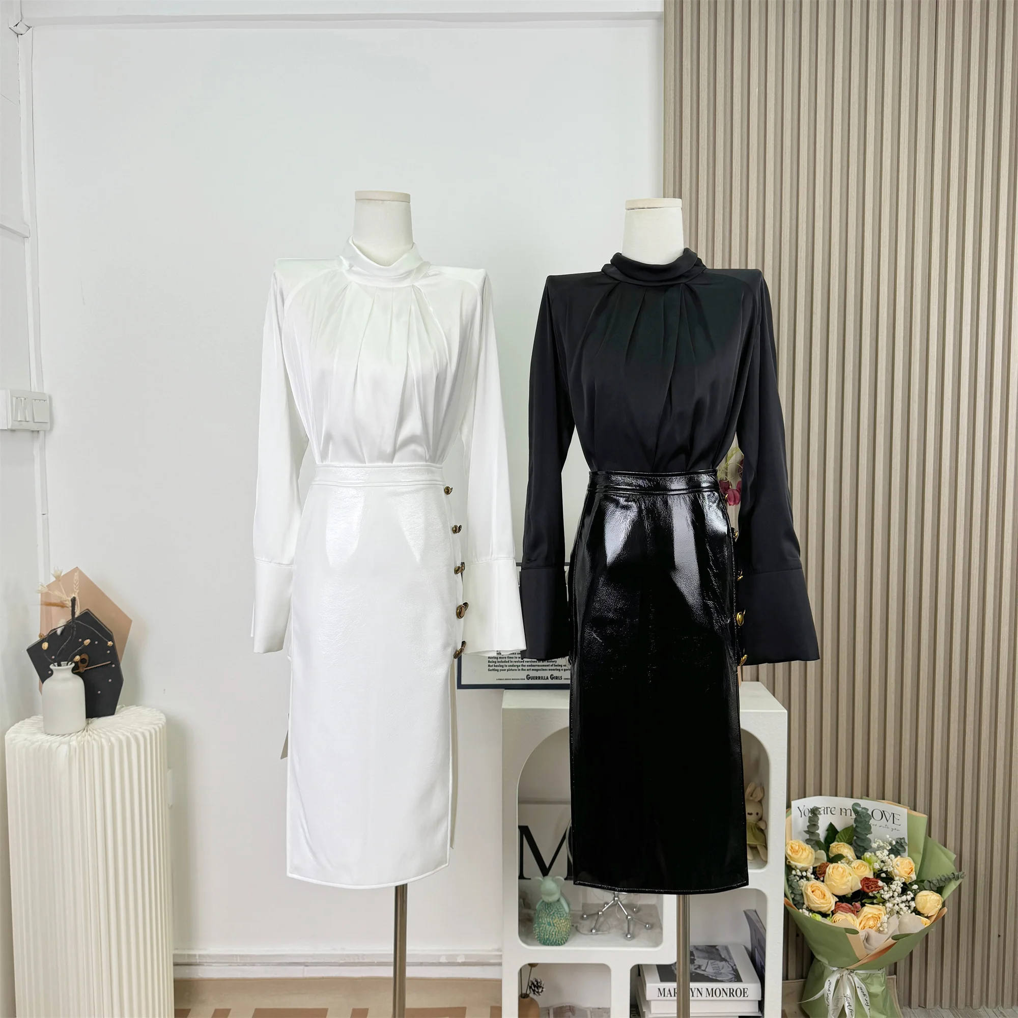 

Женская облегающая юбка из искусственной кожи, новинка 2026 года, повседневная модная длинная юбка с высокой талией, офисная юбка-карандаш А-силуэта F728