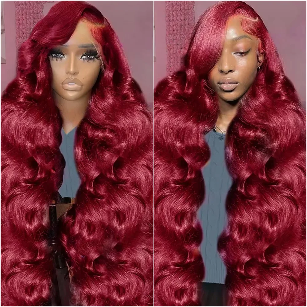 

36 Inch 99J Burgundy 13x6 HD Lace Frontal Human Hair Wig 200% Density Red Colored Body Wave Human Hair Lace Front Wigs for Women