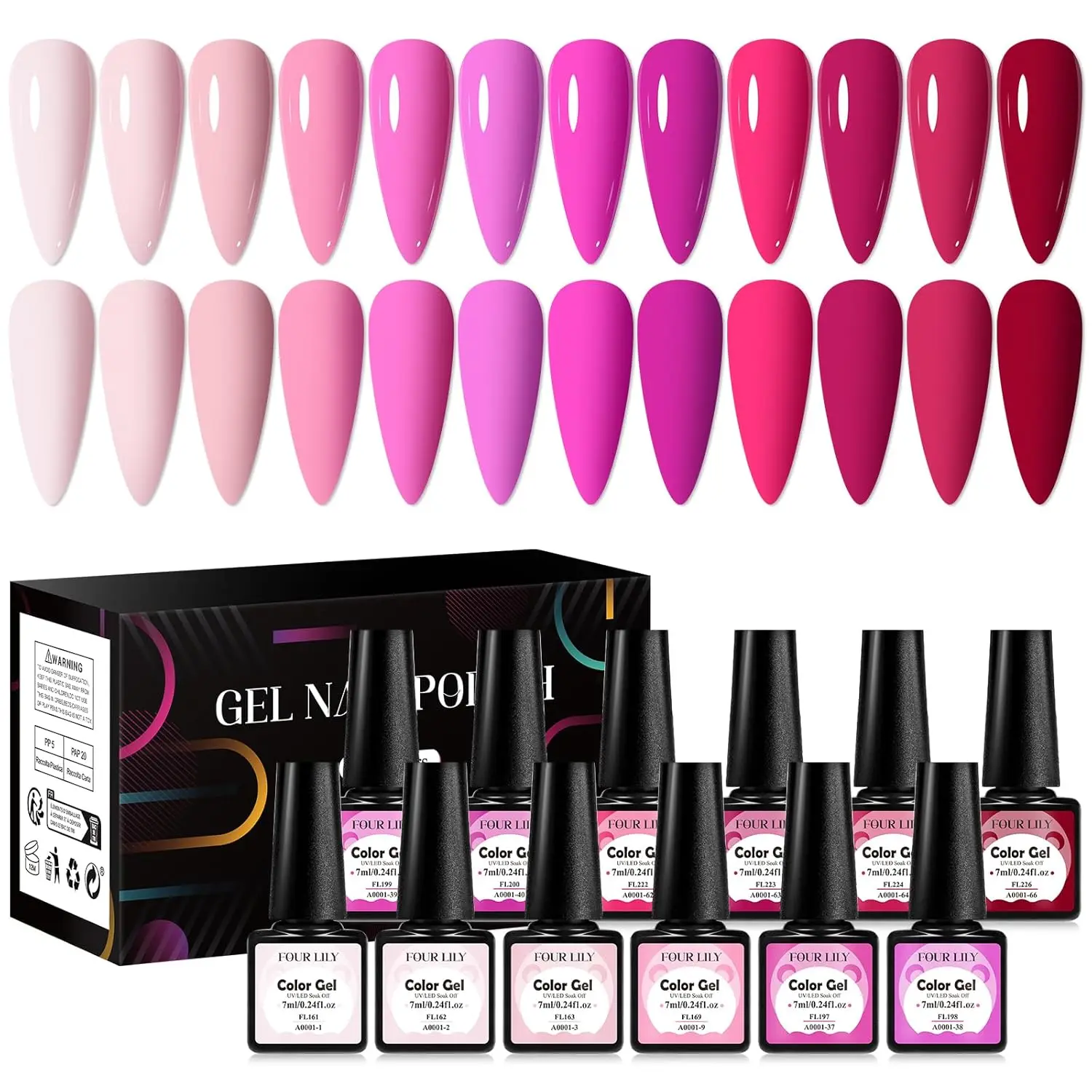 

12-Color Gel Nail Polish Set, Red Hot Pink Nude Gel Polish Kit with UV LED Lamp - Fall in Love Collection, Gift for Women & Girl