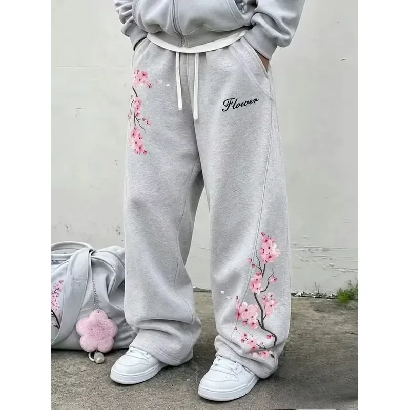 Cherry Blossom Print Pants 3D Floral Pattern Loose Fit Unisex Casual Sportswear Urban Gothic Style Trousers For Men Women