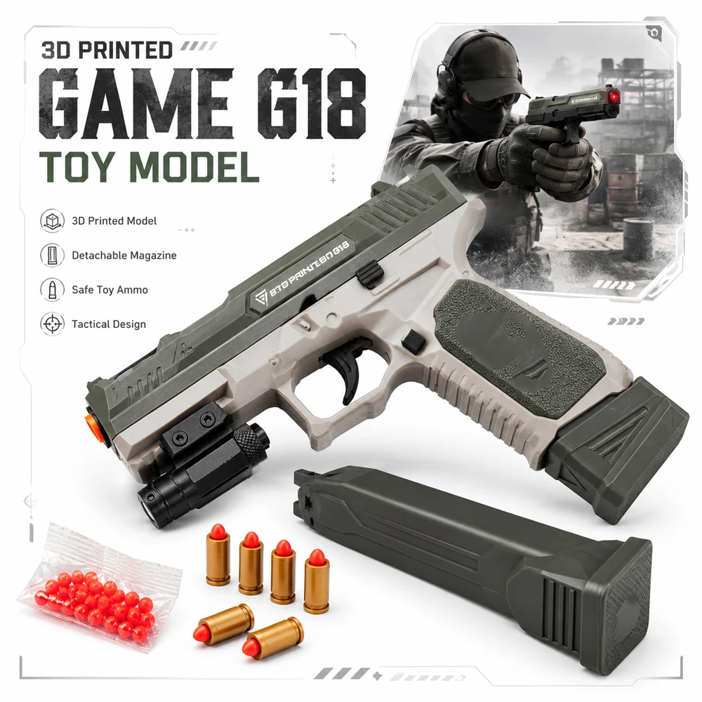 

G18 3D Printed Game Toy Model with Adjustable Red Dot, Slide Action Toy Pistol Model for Cosplay Game Props
