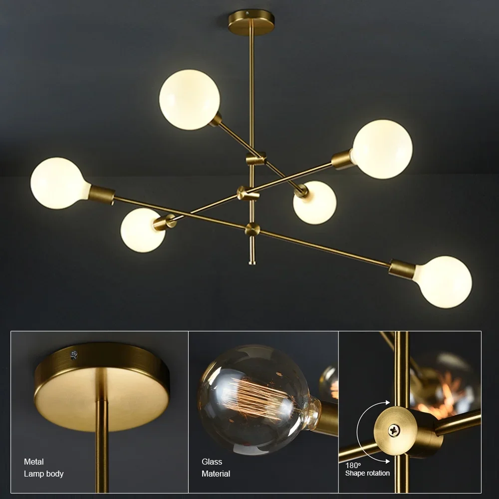 

Modern lighting Nordic chandelier chandelier living room chandelier indoor golden study lamp ceiling long rod art decoration