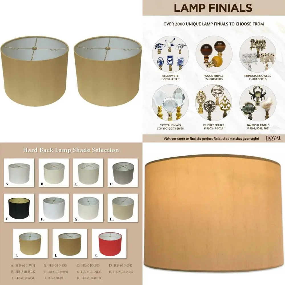 

Shallow Drum Hardback Lamp Shades, 13x14x9 Inches, Antique Gold Finish, 2 Piece Set, for Home Lighting Decor