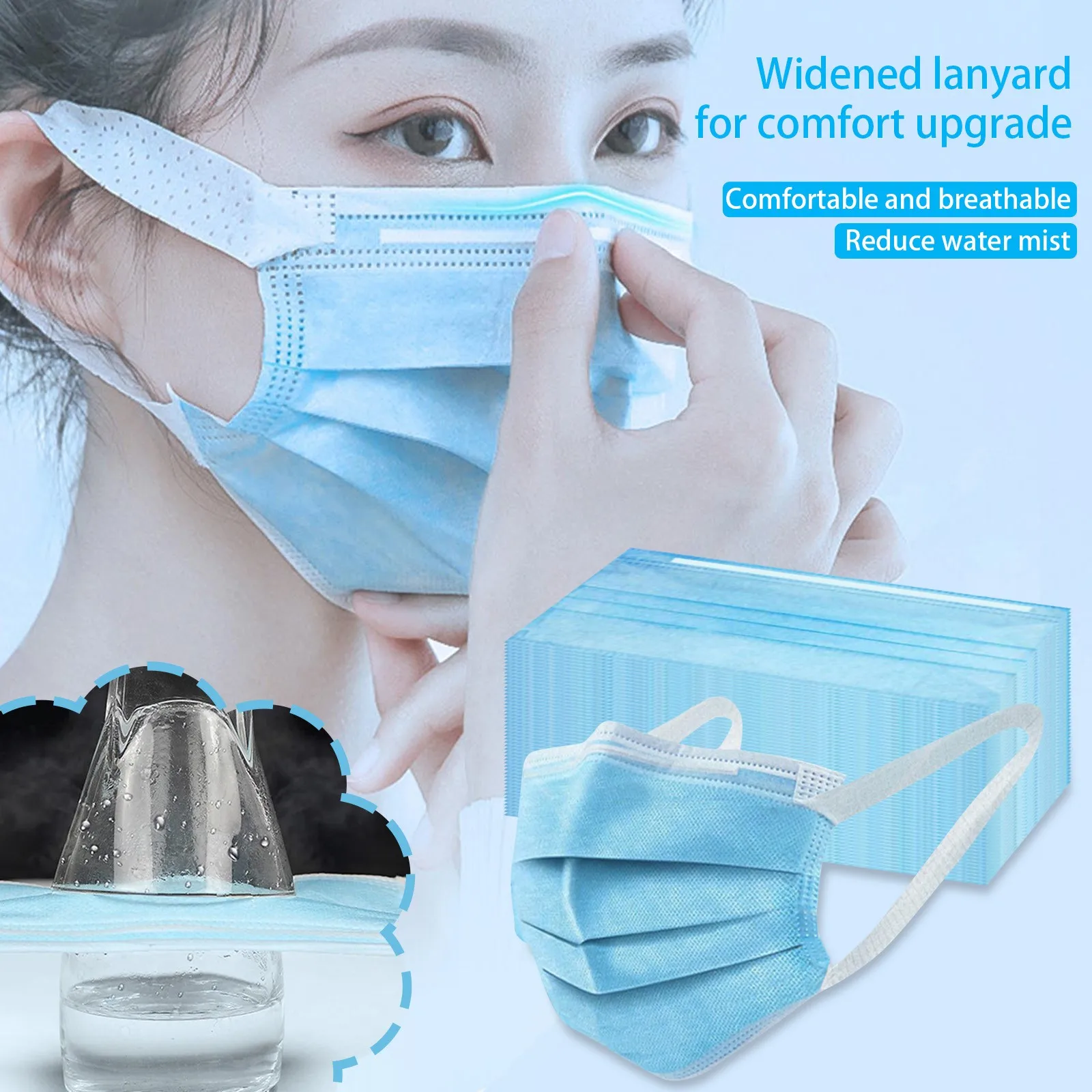 50pcs Adult Disposable Mask Outdoor Sports Hiking Dust-Proof Protective Masks Daily Breathable Comfy Widened Soft Ear Hooks Mask